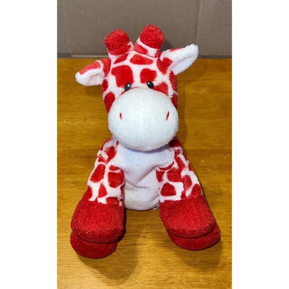 2007 Ty Pluffies Kisser Plush Valentines Giraffe Red White Stuffed Animal Toy - Picture 1 of 8